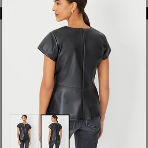 Ann Taylor black faux leather peplum top XS